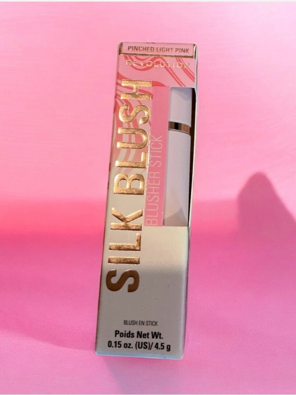 Revolution Blush Stick in Pale Pink with Gold Accents